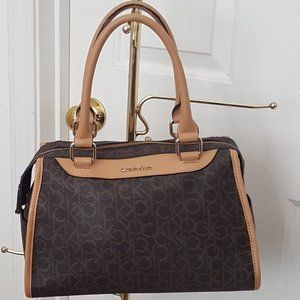 Women's Calvin Klein Opal Satchel Womens Handbag Brown Signature Monogram